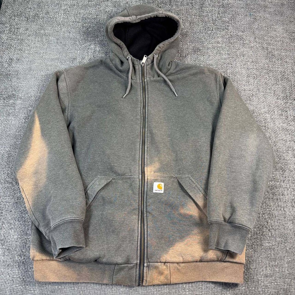 Carhartt Zip Up Hoodie Mens XL Grey Thermal Lined Sun Faded Distressed